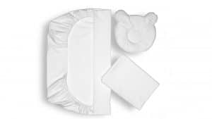 Set lenjerie patut + pernuta pentru formarea capului bebelusului SomnArt, bumbac egiptean, 60×120 cm, Alb