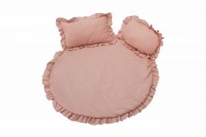 Set covoras impermeabil cu volan + 2 perne SomnArt, din in, Roz