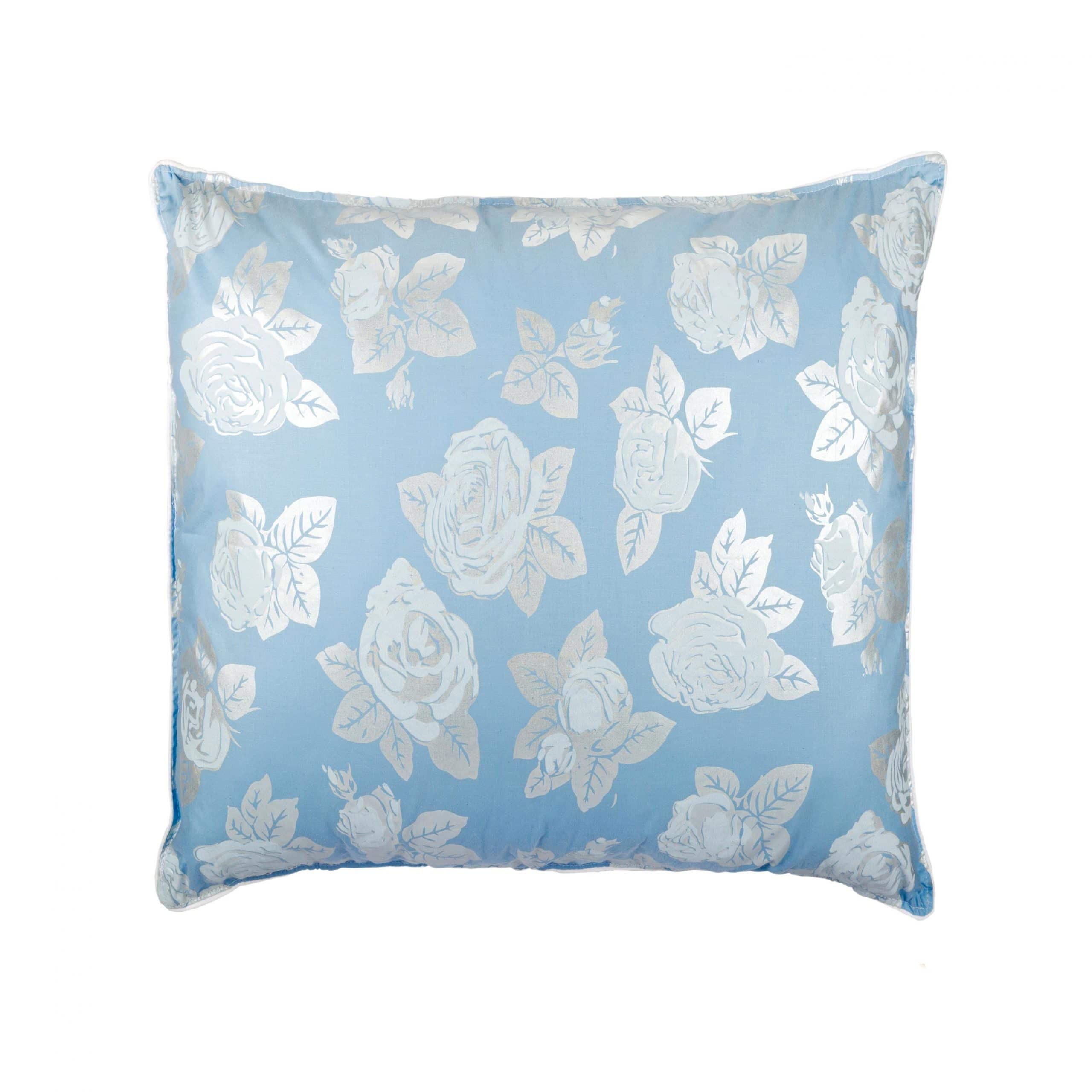 Perna SOMNART, 40x40 cm, umplutura pene 90%, puf 10%, bumbac 100%, model floral bleu