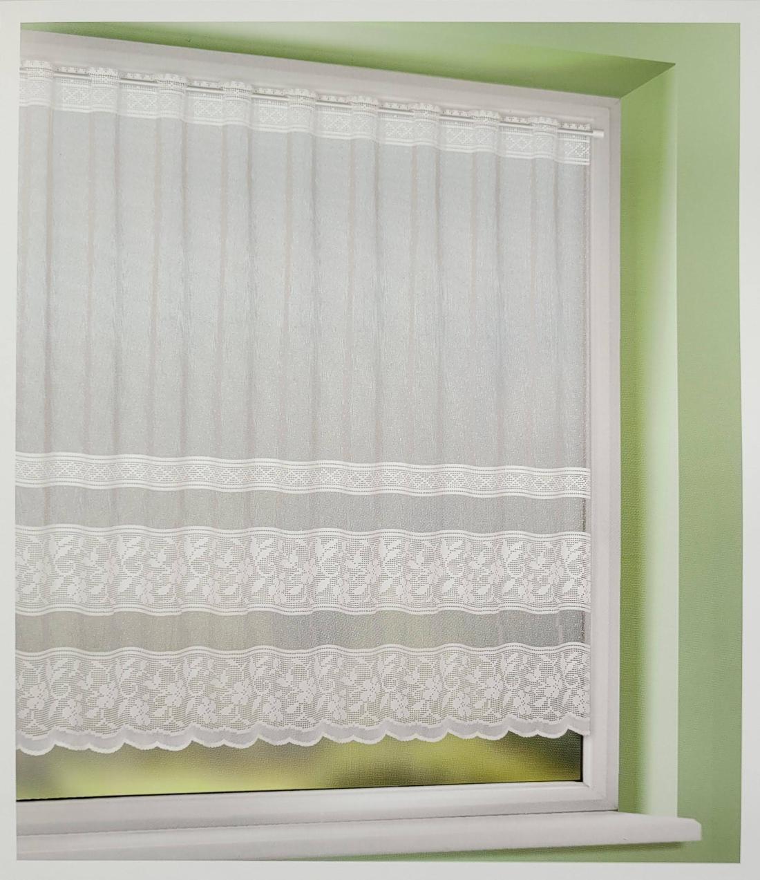 Perdea scurta de bucatarie, cu gauri pentru prindere pe teava, Elsa, L120 x H150, alb