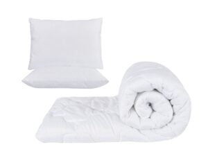 Set alb, pilota 180x200cm 200gsm + 2 perne albe nematlasate 50x70cm