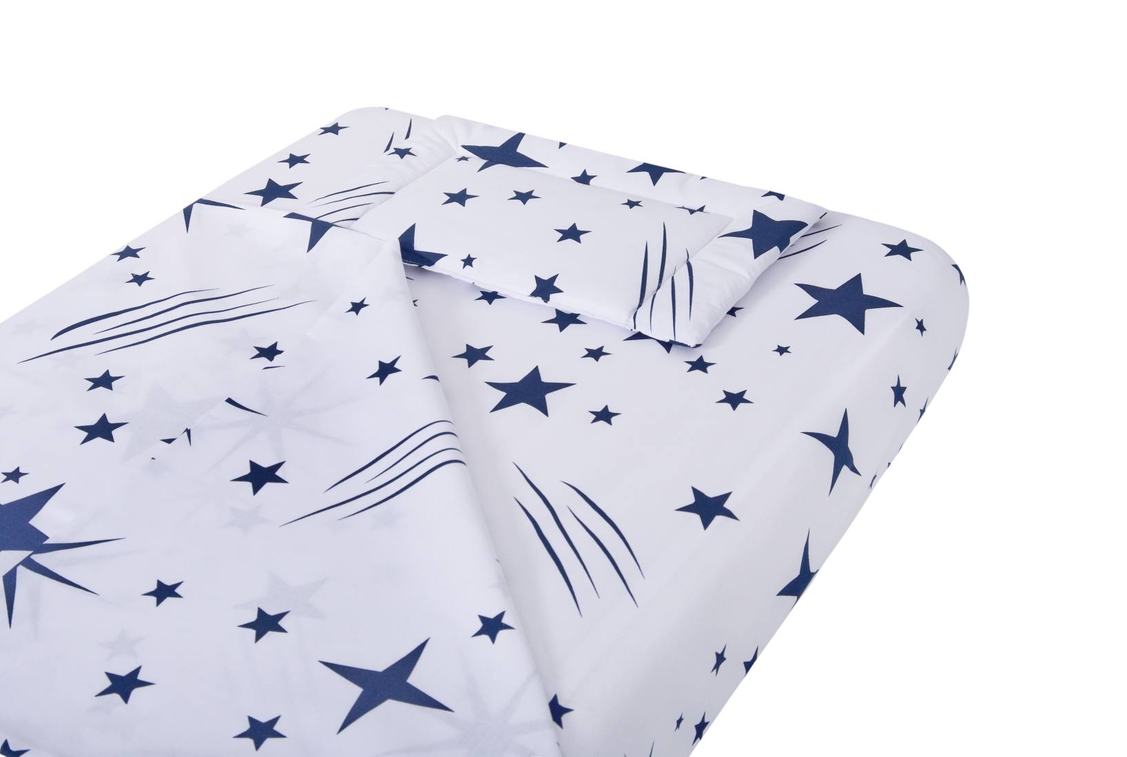 Lenjerie patut bebe, SomnART, cearceaf pat 60x120x10 cu elastic, cearceaf pilota 80×110, perna joasa 20×35, Pisicute