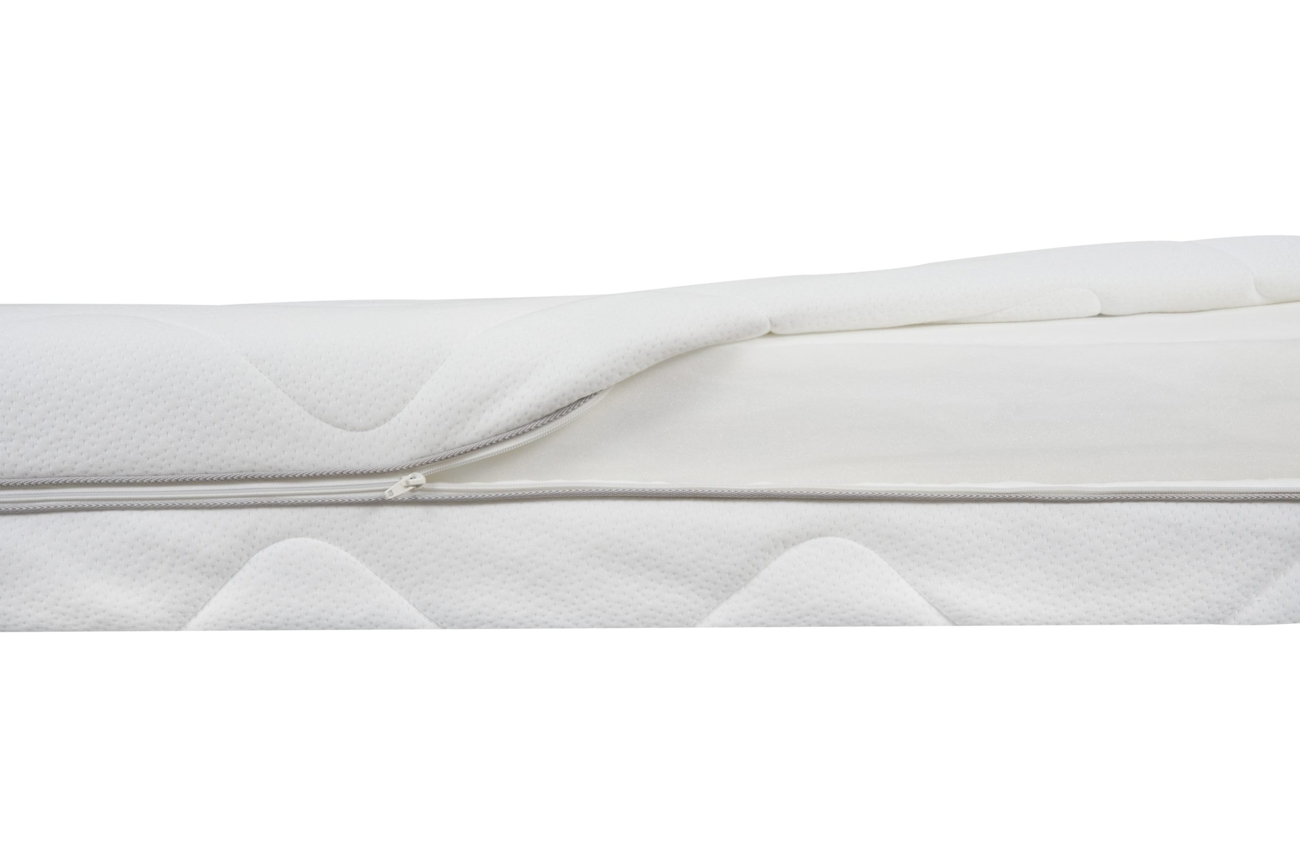 Husa matlasata fara bordura, tricot alb 260g, Fill 200g, tnt 15g, fermoar 4 laturi, 100x200x20cm