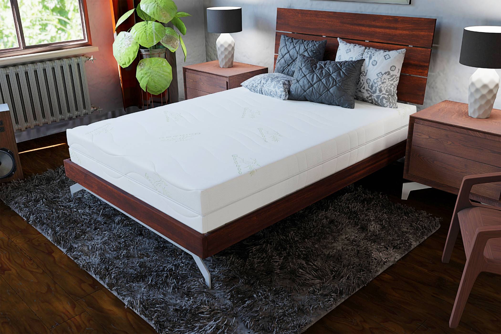Saltea cu memorie 3D Somnart Memory Bambus 180x200, înălțime 16 cm, husă cu bambus lavabilă și detașabilă cu fermoar, mânere, fermitate medie
