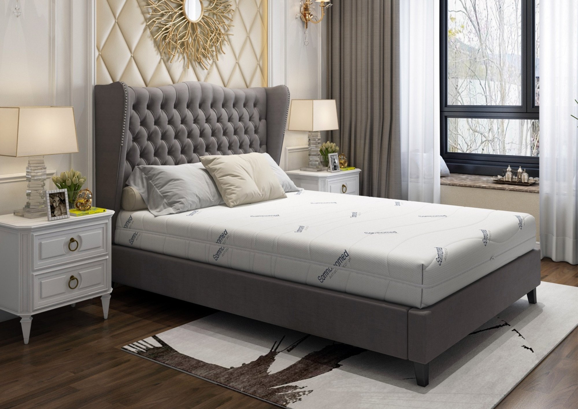 Saltea cu memorie Somnomed Antiacaria 180×200, înălțime 20 cm, pentru alergici, husă cu tratament antiacarian, rulată, fermitate medie