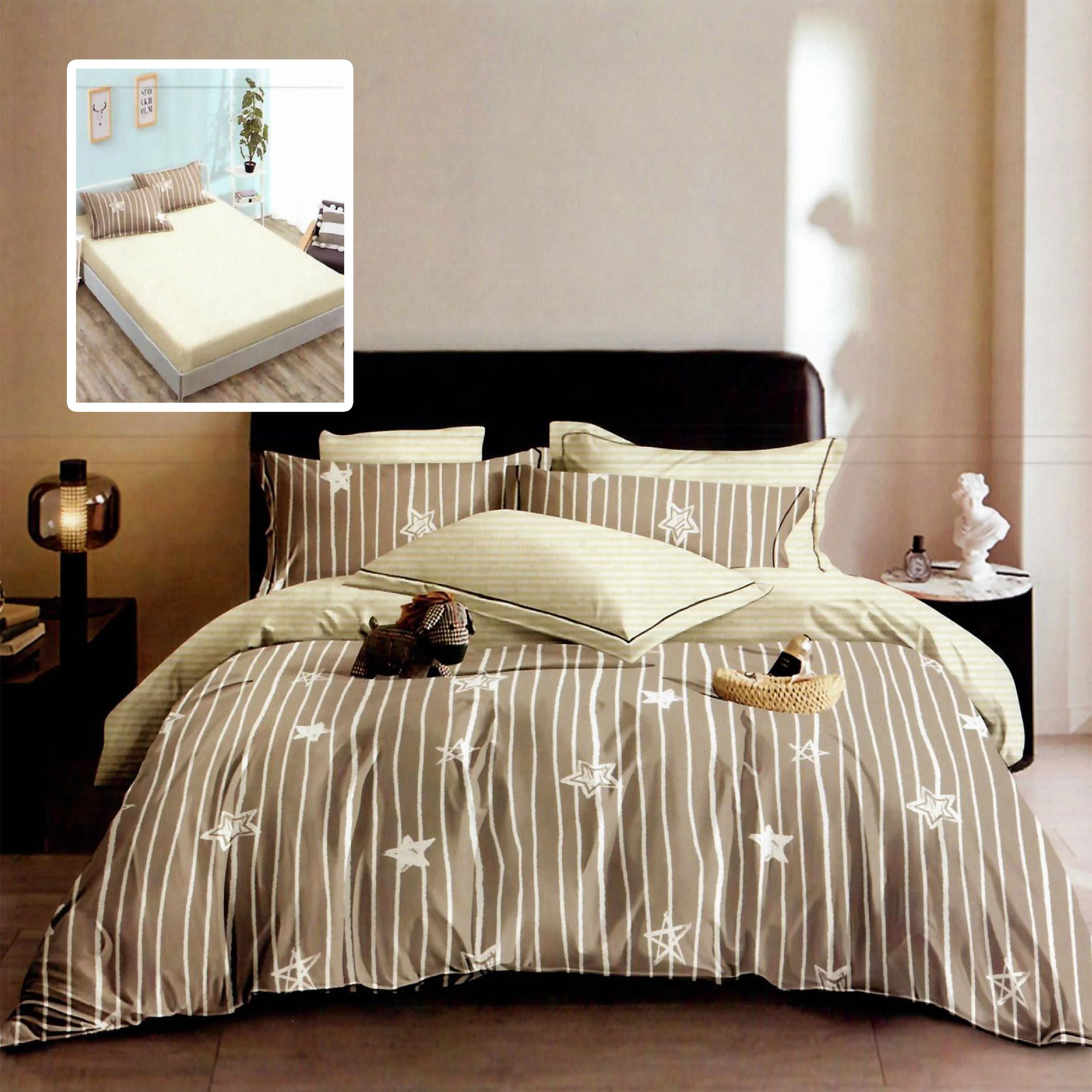 Lenjerie de pat finet 6 piese, cearceaf pat cu elastic, cearceaf pilota 200×230, 2 fete perna 50×70, 2 fete perna 70×70, Extra, Inimioare