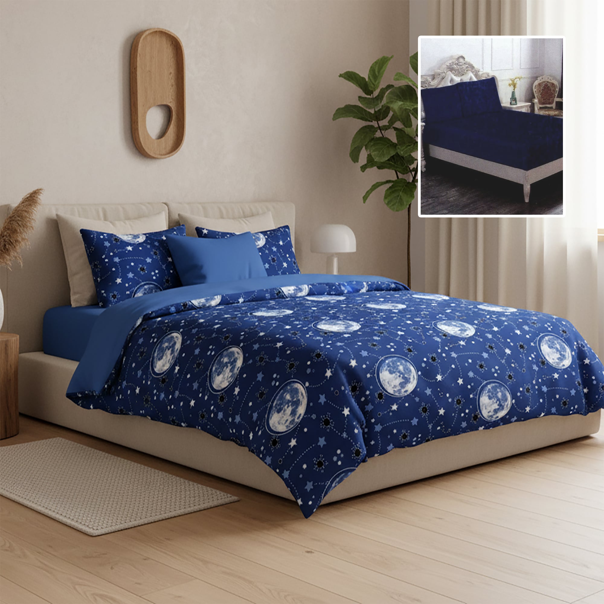 Lenjerie de pat finet 6 piese, cearceaf pat cu elastic, cearceaf pilota 200×230, 2 fete perna 50×70, 2 fete perna 70×70, Extra, Inimioare