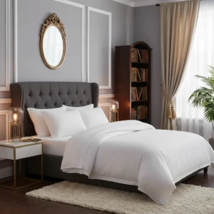 Lenjerie de pat pentru 2 persoane XXL, Bumbac Damasc 100%, 4 piese, Cearceaf pat 240×260, Cearceaf pilota 200×230, Fete de perne 50×70 x 2, alb