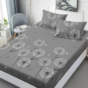 Husa de pat Finet + 2 fete de perna, pentru saltea de 160×200 cm, Papadii gri