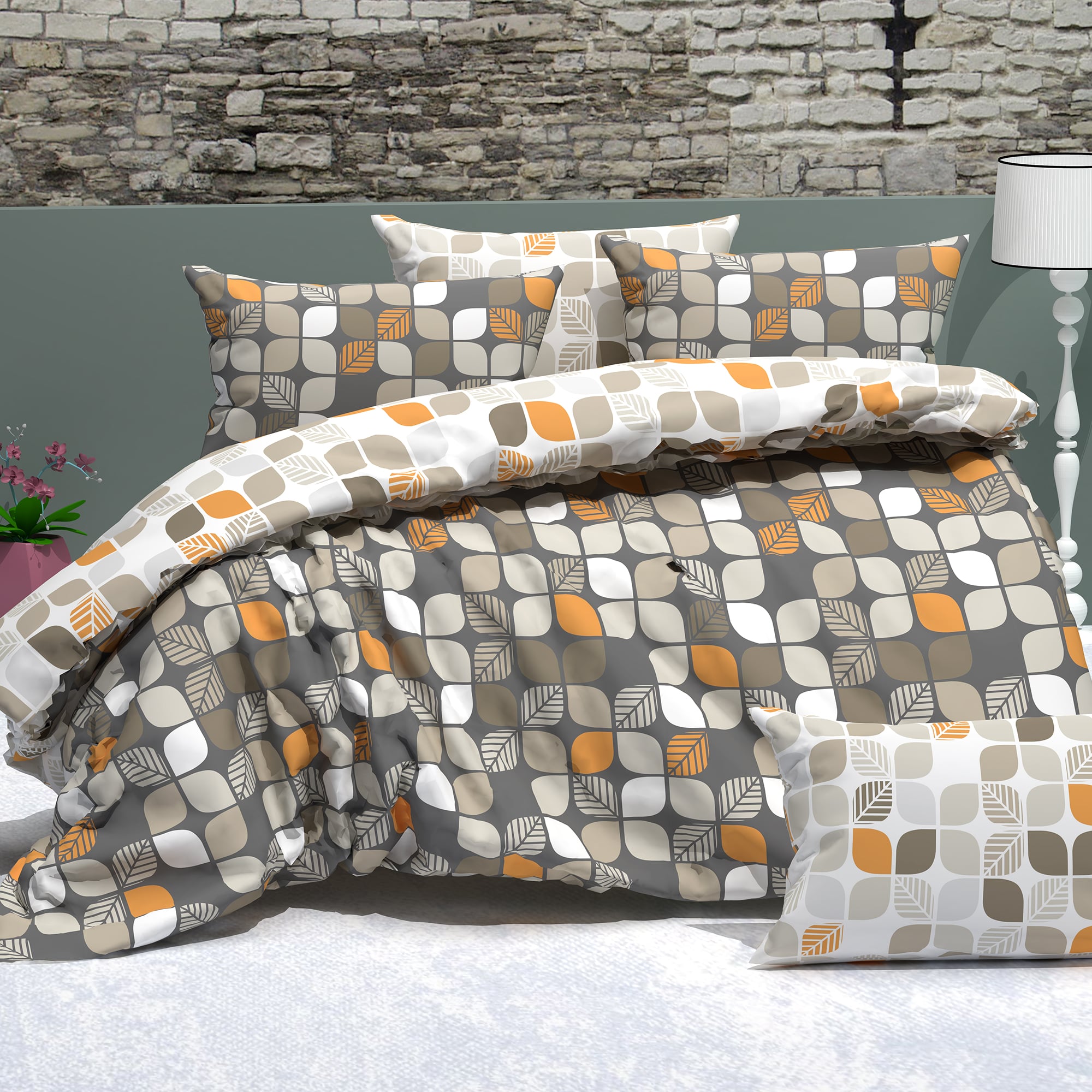 Lenjerie de pat 4 piese, Bumbac Ranforce, cearceaf pat clasic, cearceaf pilota 200×230, 2 fete perna 50×70, 2 fete perna 70×70, RNFN 251