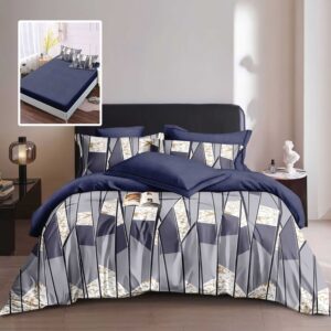 Lenjerie de pat finet 6 piese, cearceaf pat cu elastic, cearceaf pilota 200×230, 2 fete perna 50×70, 2 fete perna 70×70, Extra, Albastru geometric