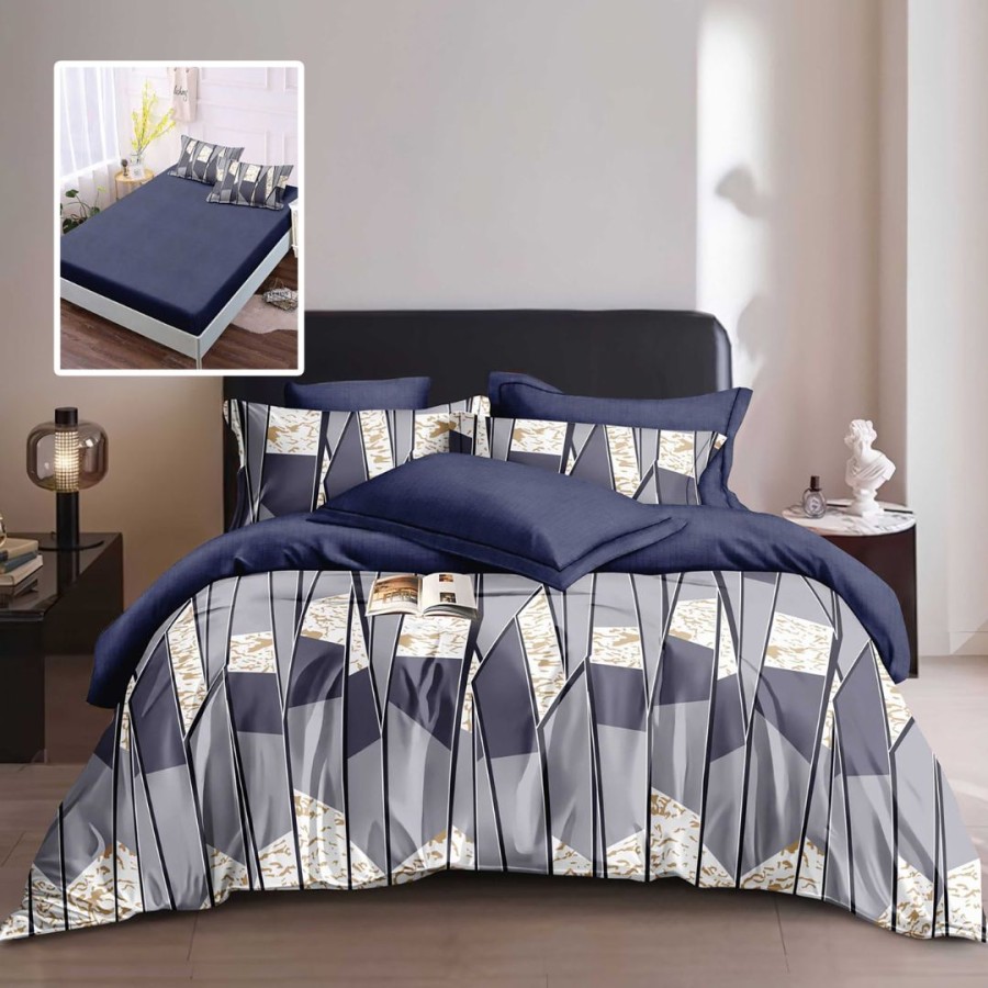 Lenjerie de pat finet 6 piese, cearceaf pat cu elastic, cearceaf pilota 200×230, 2 fete perna 50×70, 2 fete perna 70×70, Extra, Inimioare