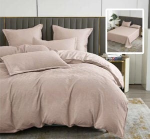 Lenjerie de pat 6 piese, Natur Uni Baroque, cearceaf pat clasic, cearceaf pilota 200×230, 2 fete perna 50×70, 2 fete perna 70×70, Cappuccino