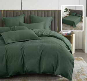 Lenjerie de pat 6 piese, Natur Uni Baroque, cearceaf pat clasic, cearceaf pilota 200×230, 2 fete perna 50×70, 2 fete perna 70×70, Verde