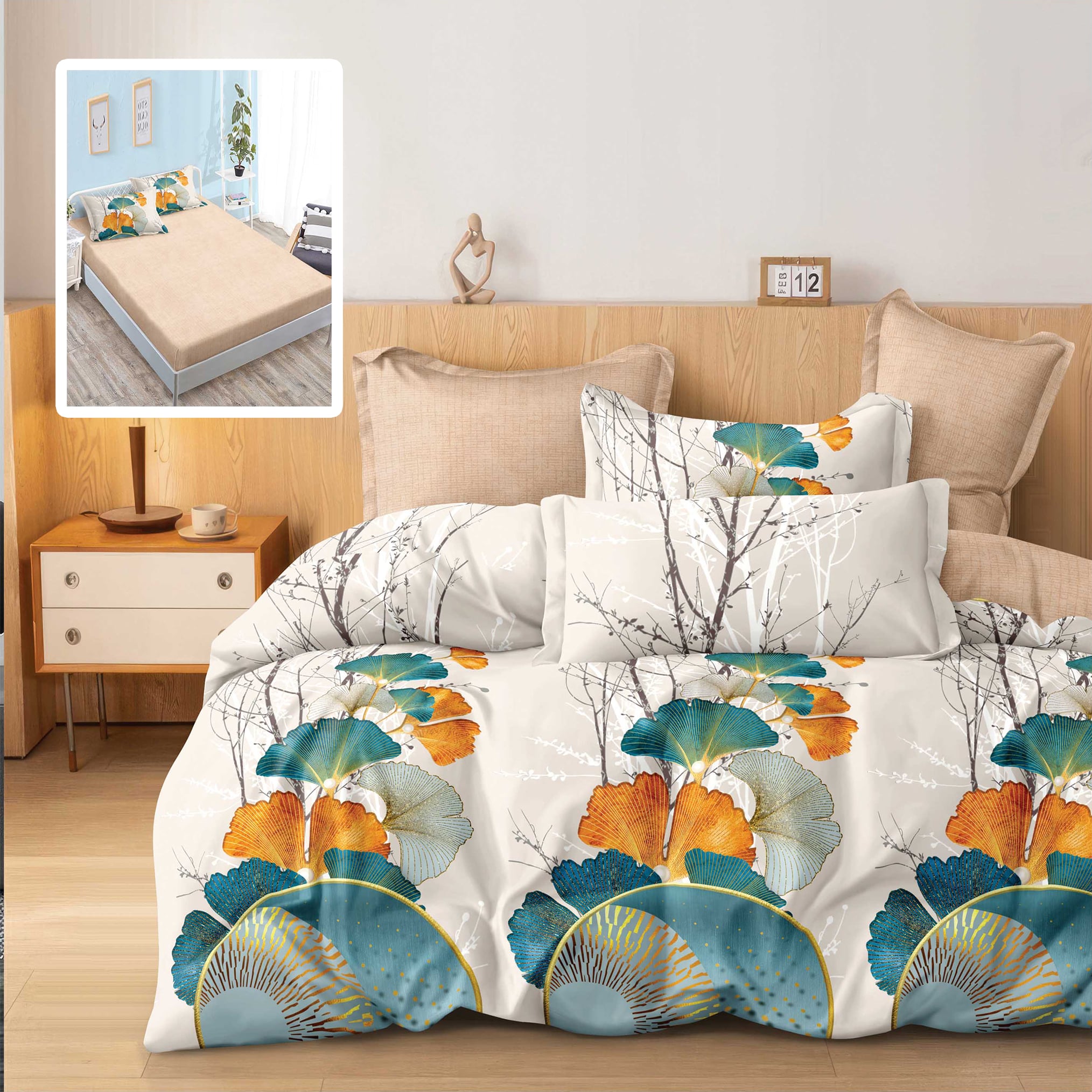 Lenjerie de pat finet 6 piese, cearceaf pat cu elastic, cearceaf pilota 200×230, 2 fete perna 50×70, 2 fete perna 70×70, Extra, Inimioare